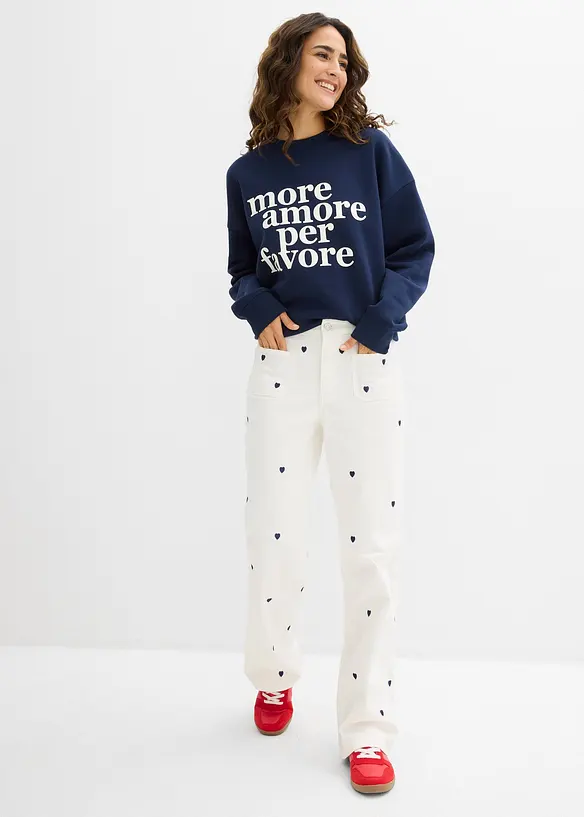 Twillbyxa med broderi, bonprix