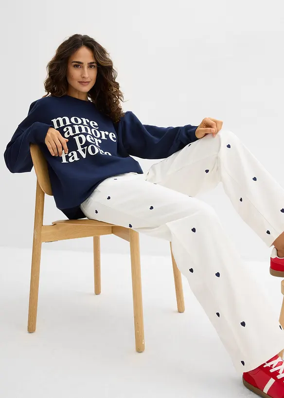 Twillbyxa med broderi, bonprix