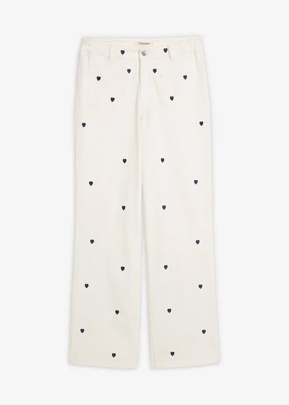 Twillbyxa med broderi, bonprix