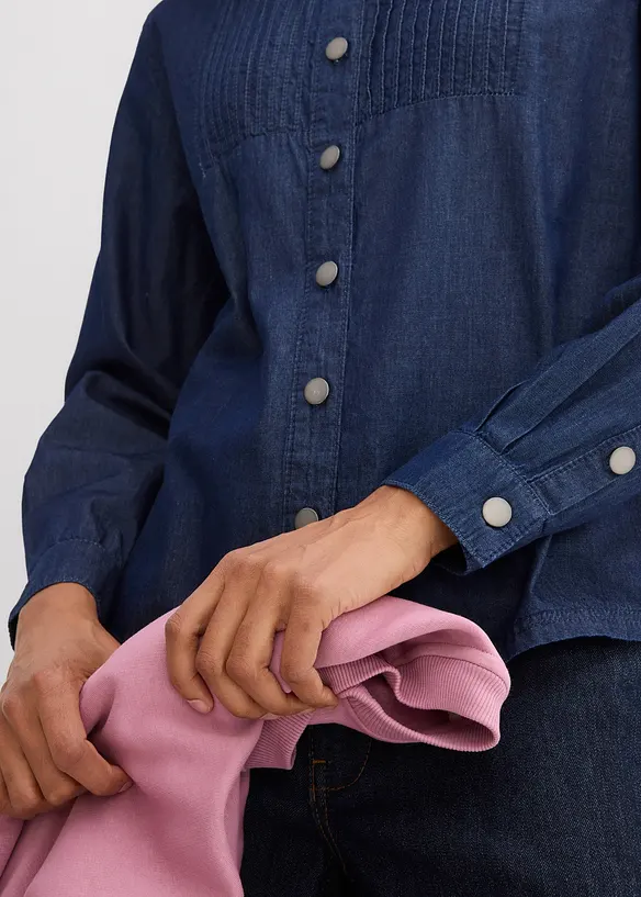 Jeansblus i oversizemodell av ekologisk bomull, bonprix