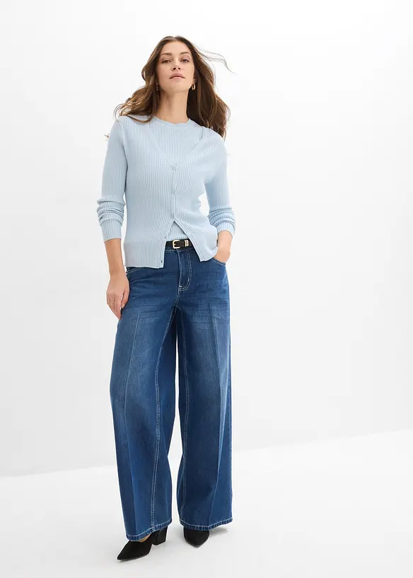 Stickat linne i viskosmix, bonprix