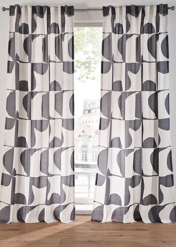 Gardin med grafiskt m&ouml;nster i &aring;tervunnen polyester (1-pack), bonprix