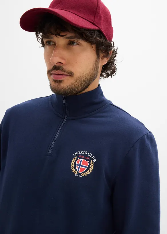 Sweatshirt i bomull med krage och dragkedja, bonprix