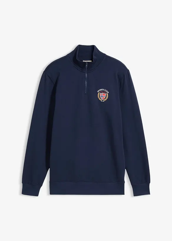 Sweatshirt i bomull med krage och dragkedja, bonprix