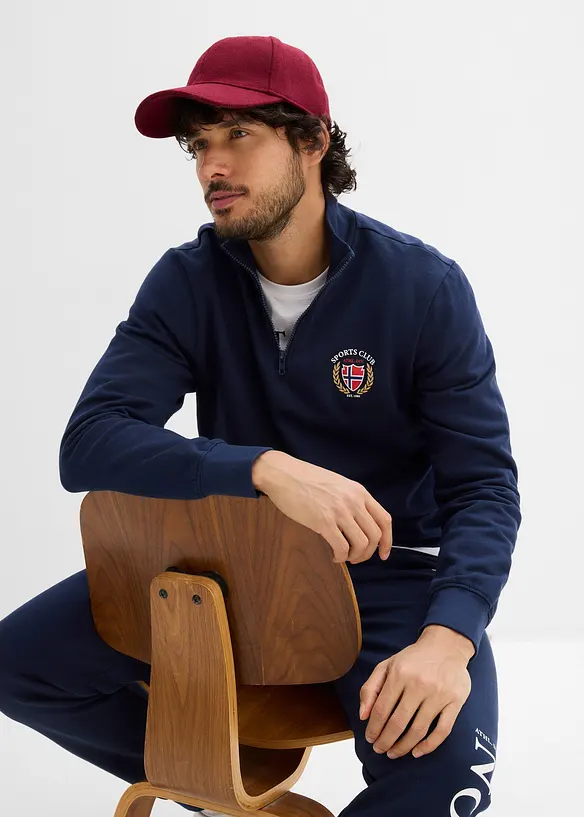 Sweatshirt i bomull med krage och dragkedja, bonprix