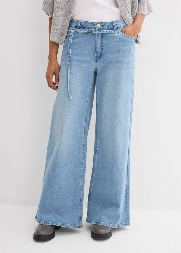 Wide Leg Jeans med medelh&ouml;g midja, bonprix