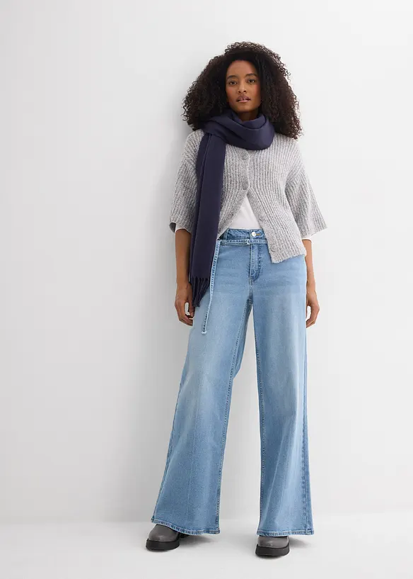 Wide Leg Jeans med medelh&ouml;g midja, bonprix