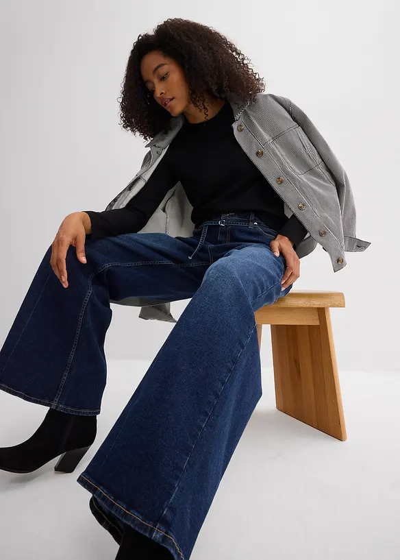 Wide Leg Jeans med medelh&ouml;g midja, bonprix