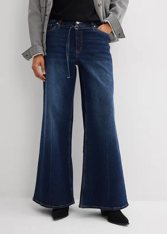 Wide Leg Jeans med medelh&ouml;g midja, bonprix
