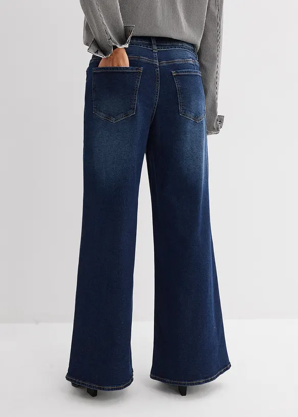 Wide Leg Jeans med medelh&ouml;g midja, bonprix