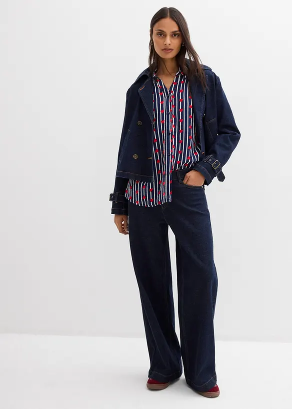 Skjortblus i oversizemodell av mjuk muslin, bonprix