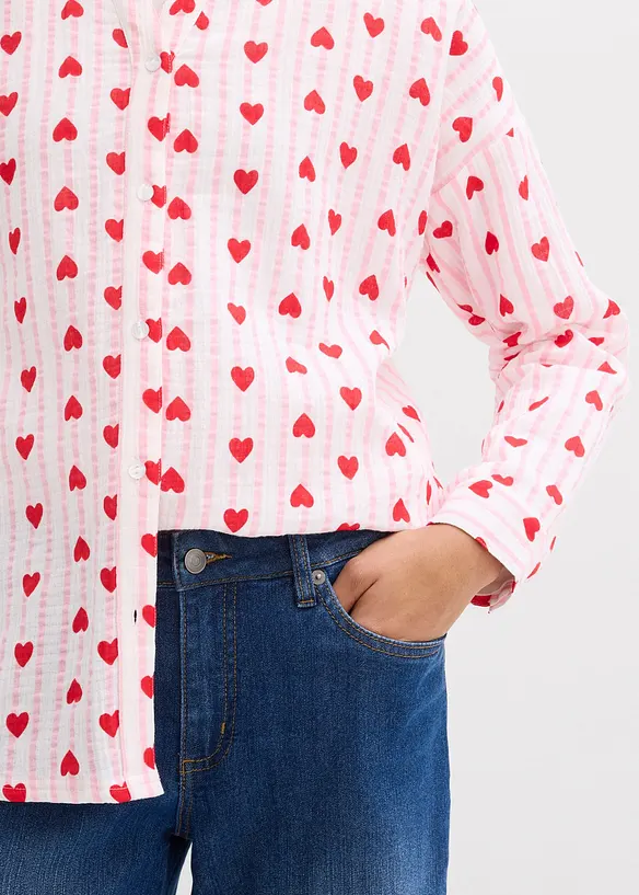 Skjortblus i oversizemodell av mjuk muslin, bonprix