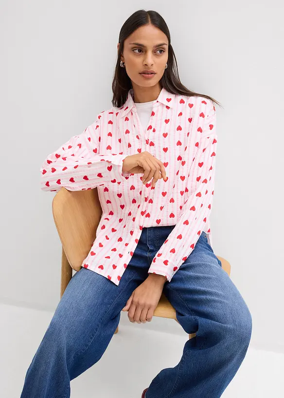 Skjortblus i oversizemodell av mjuk muslin, bonprix