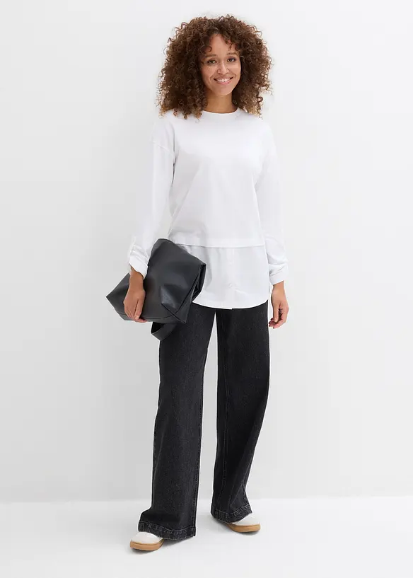 Topp med blusinf&auml;llning av ekologisk bomull, bonprix