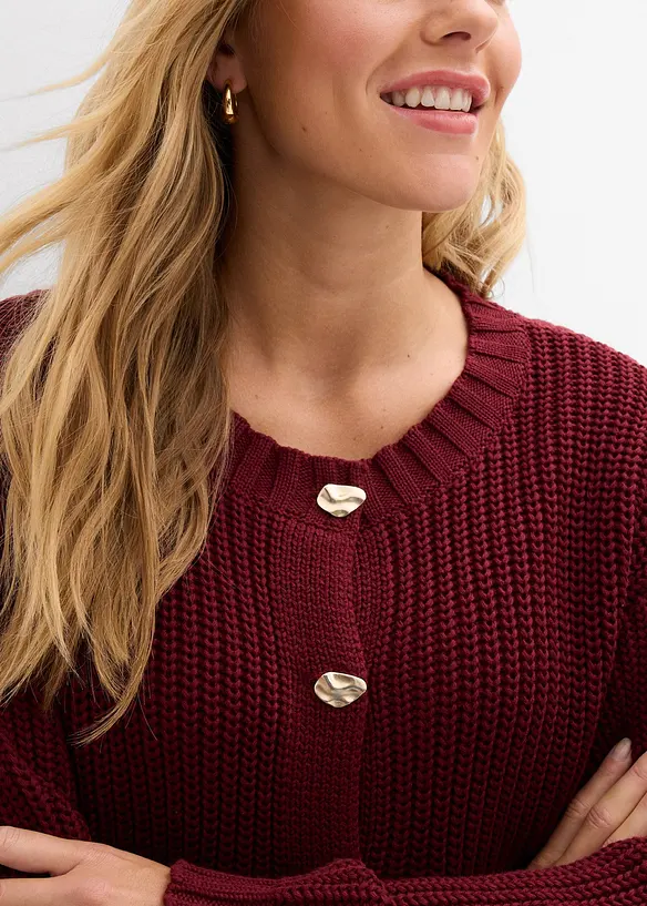 Grovstickad cardigan med hamrade knappar, bonprix