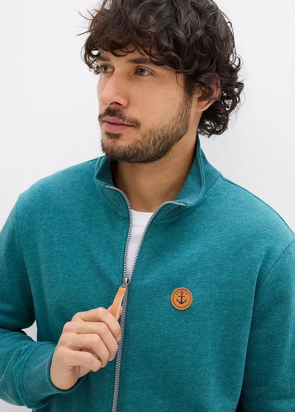 Trik&aring;jacka med st&aring;krage och detaljer i skinnimitation, bonprix