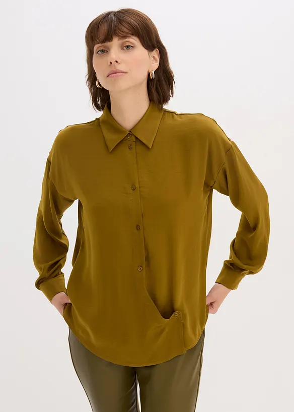Skjortblus i f&ouml;ljsam satin, bonprix
