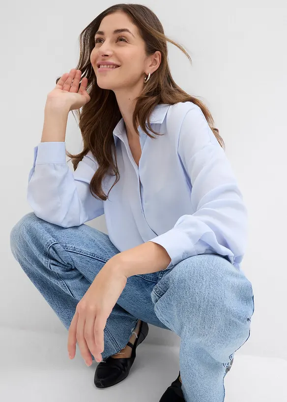 Skjortblus i f&ouml;ljsam satin, bonprix