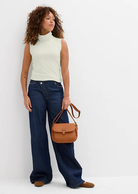 &Auml;rml&ouml;s topp med polokrage, med elastisk polyester, bonprix