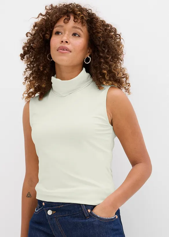 &Auml;rml&ouml;s topp med polokrage, med elastisk polyester, bonprix