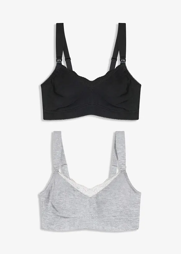 Amnings-BH utan bygel, med ekologisk bomull och spets (2-pack), bonprix