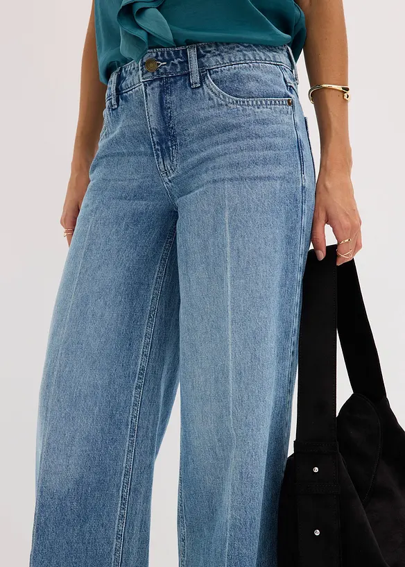 Jeans med vida ben, Mid Waist, Low Stretch Full Length, bonprix