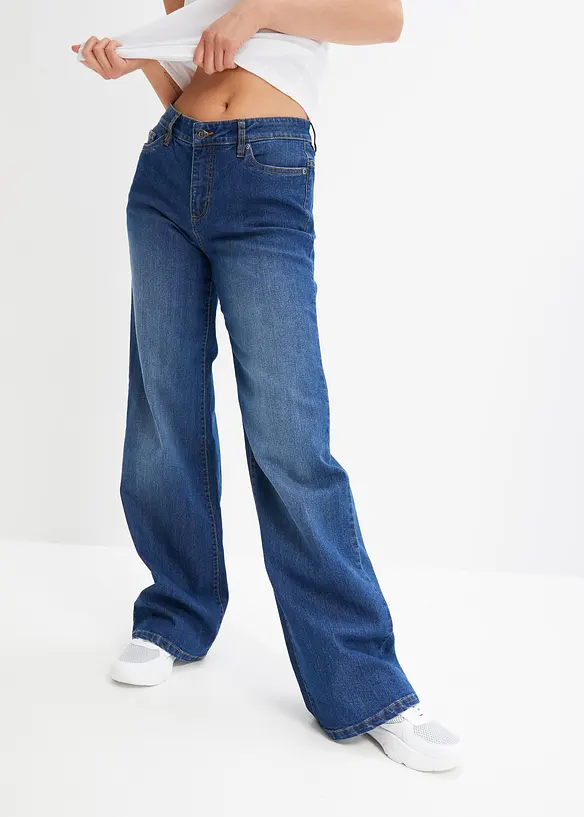 Wide Leg Jeans, Mid Waist, Stretch, bonprix