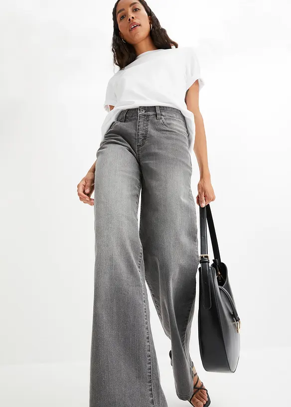 Wide Leg Jeans, Mid Waist, Stretch, bonprix