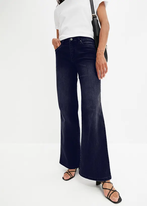 Wide Leg Jeans, Mid Waist, Stretch, bonprix