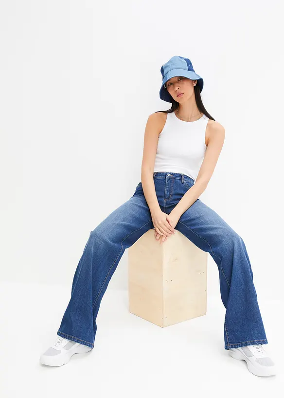 Wide Leg Jeans, Mid Waist, Stretch, bonprix
