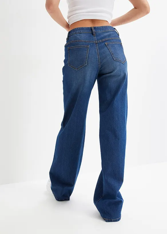 Wide Leg Jeans, Mid Waist, Stretch, bonprix