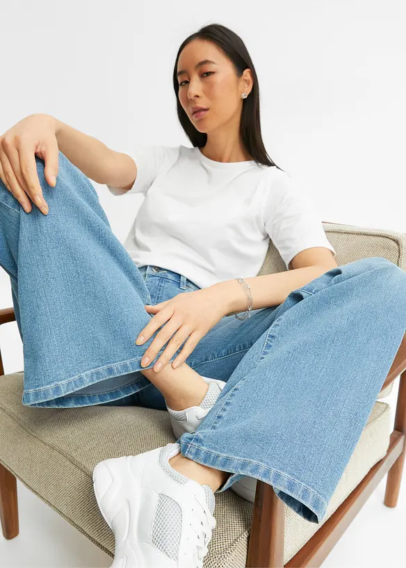 Wide Leg Jeans, Mid Waist, Stretch, bonprix