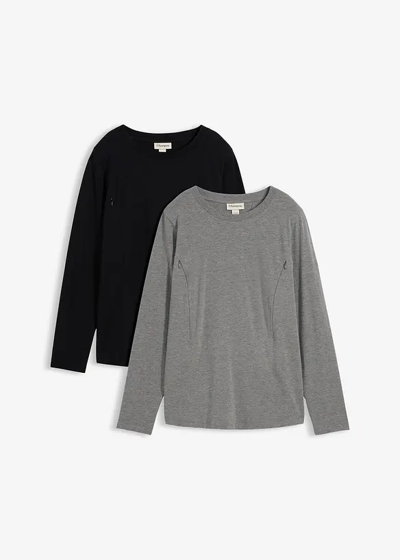 L&aring;ng&auml;rmad topp med diskret amnings&ouml;ppning, med ekologisk bomull (2-pack), bonprix