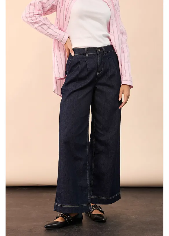 Wide Leg Jeans High Waist, med bekv&auml;m midja, bonprix