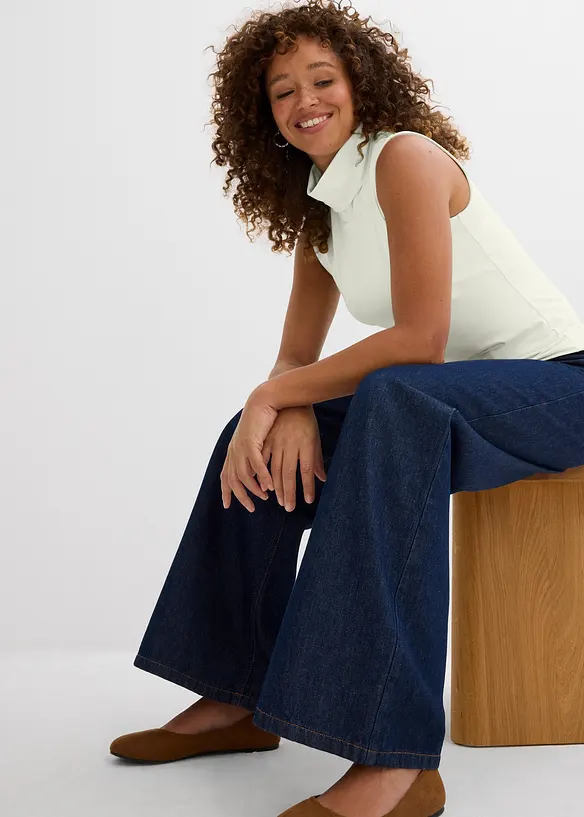 &Auml;rml&ouml;s topp med polokrage, med elastisk polyester, bonprix