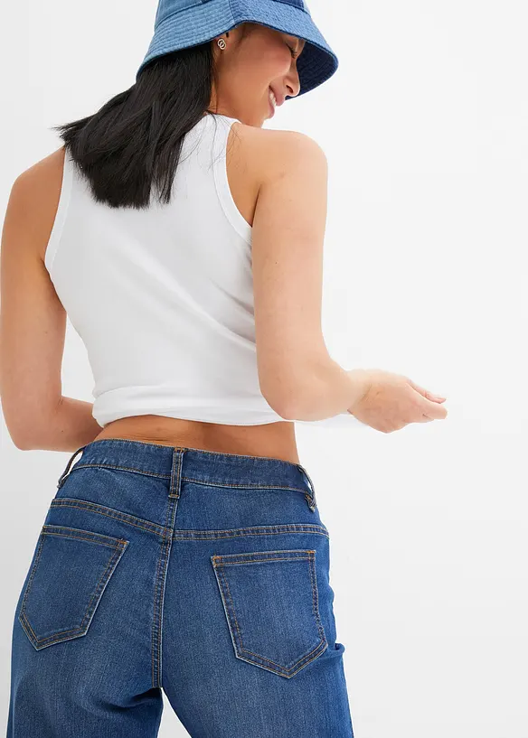 Wide Leg Jeans, Mid Waist, Stretch, bonprix