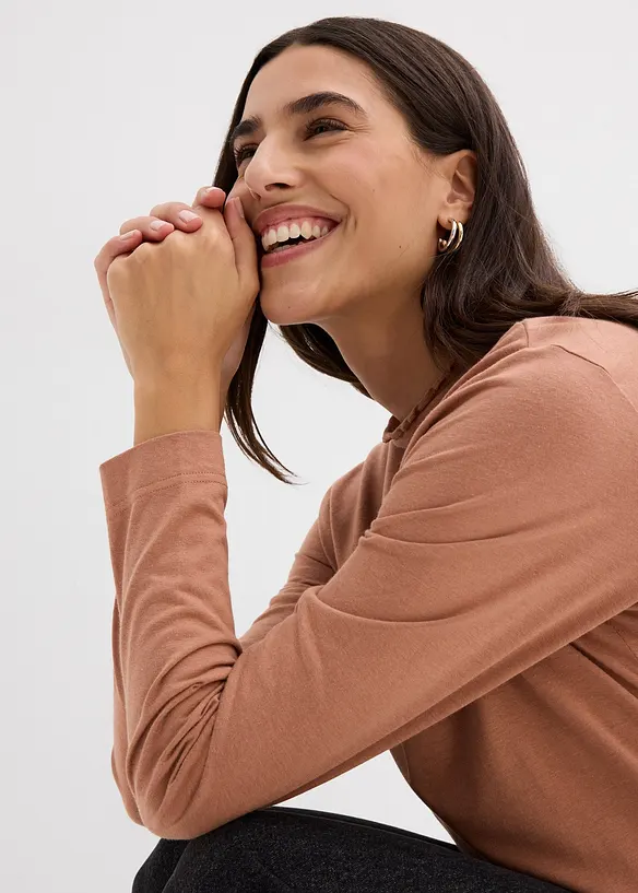 L&aring;ng&auml;rmad topp av bomullsmix, bonprix