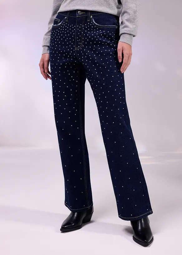 Straight jeans, Mid Waist, med strass, bonprix