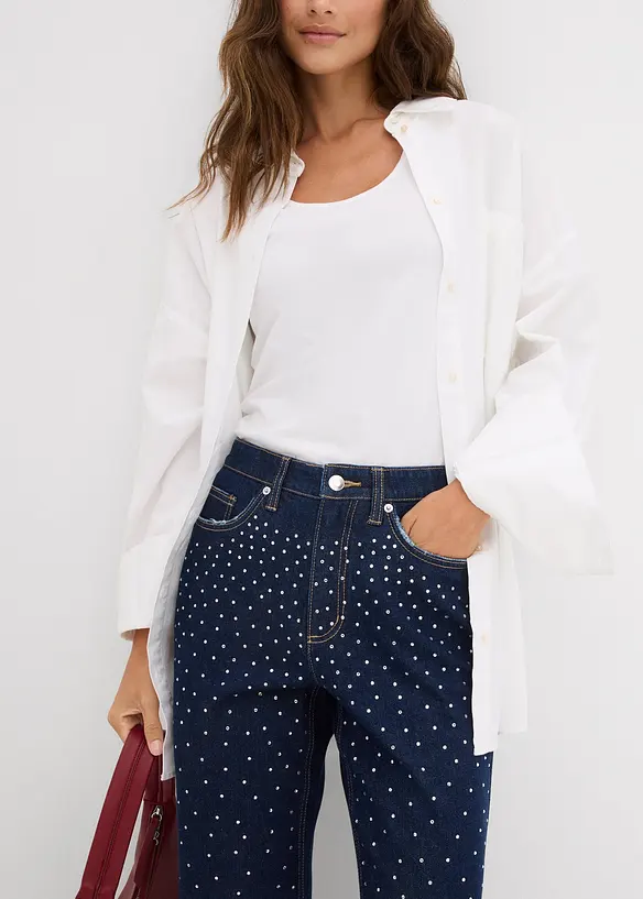 Straight jeans, Mid Waist, med strass, bonprix