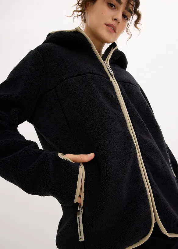 Teddyfleecejacka med huva, bonprix