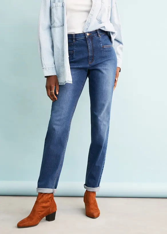 Stretchiga mom jeans med h&ouml;g midja, bonprix