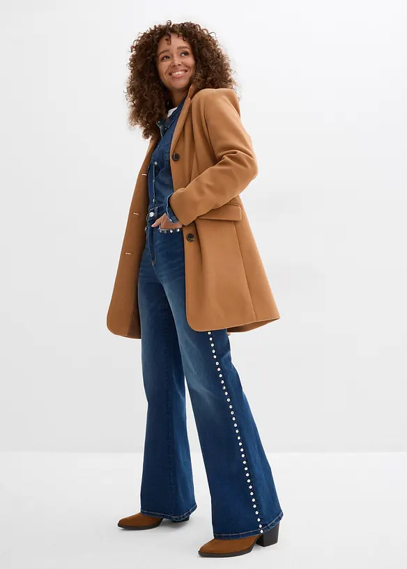 Flared jeans med h&ouml;g midja och nitar, bonprix