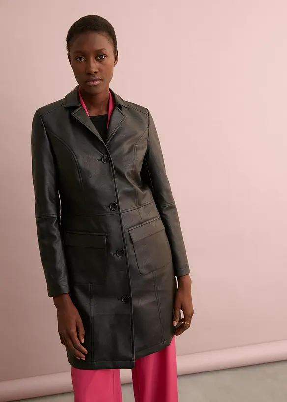 Kappa i skinnimitation med slag, figursydd, bonprix