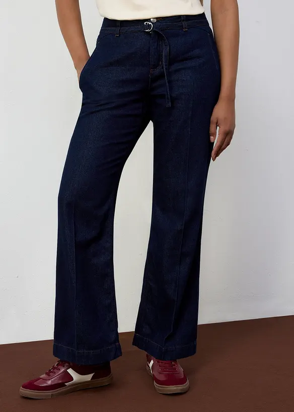 Wide Leg Jeans med medelh&ouml;g midja och sk&auml;rp, bonprix