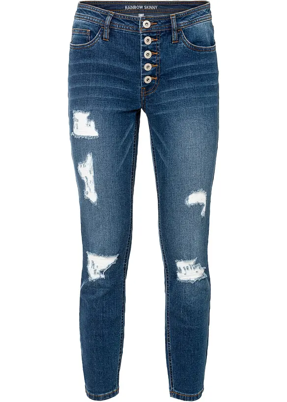 Korta stupr&ouml;rsjeans med destroyed-look, bonprix