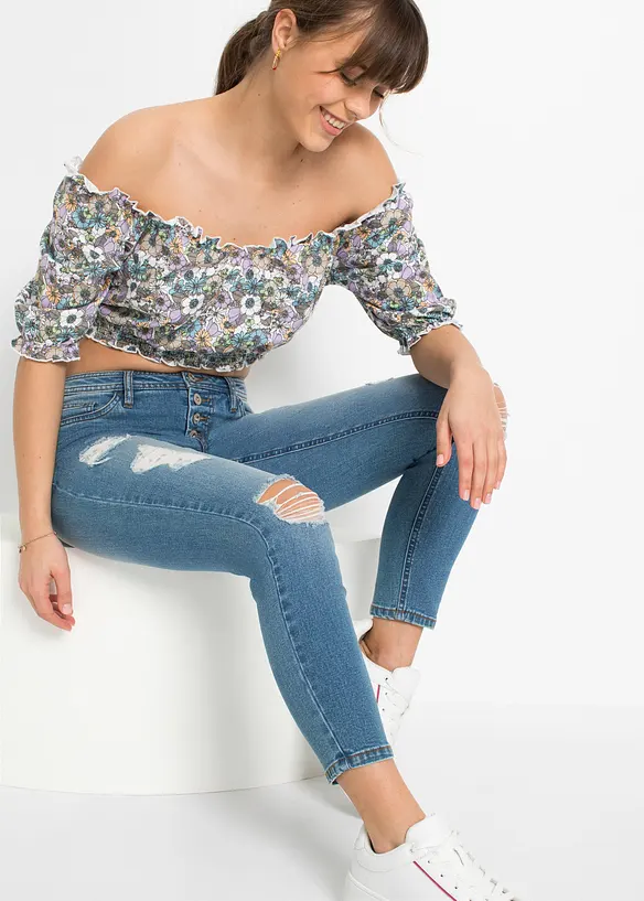 Korta stupr&ouml;rsjeans med destroyed-look, bonprix