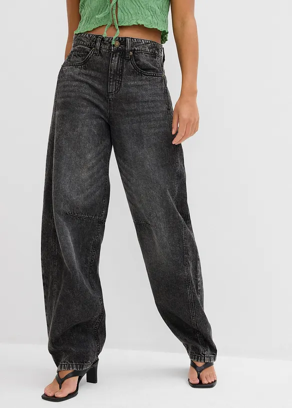 Jeans i Barrel-modell, Mid Waist, Super Soft, bonprix