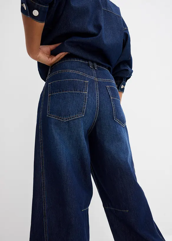 Jeans i Barrel-modell, Mid Waist, Super Soft, bonprix