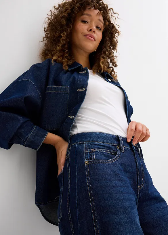 Jeans i Barrel-modell, Mid Waist, Super Soft, bonprix