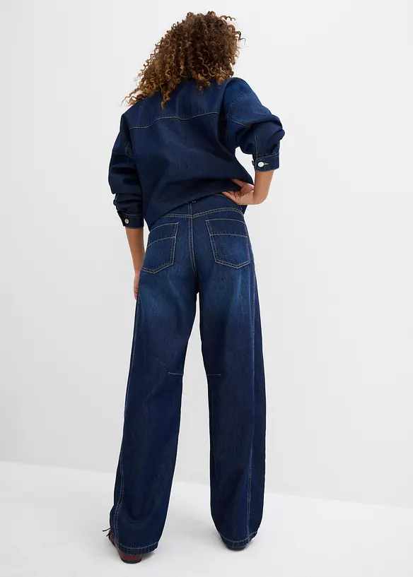 Jeans i Barrel-modell, Mid Waist, Super Soft, bonprix